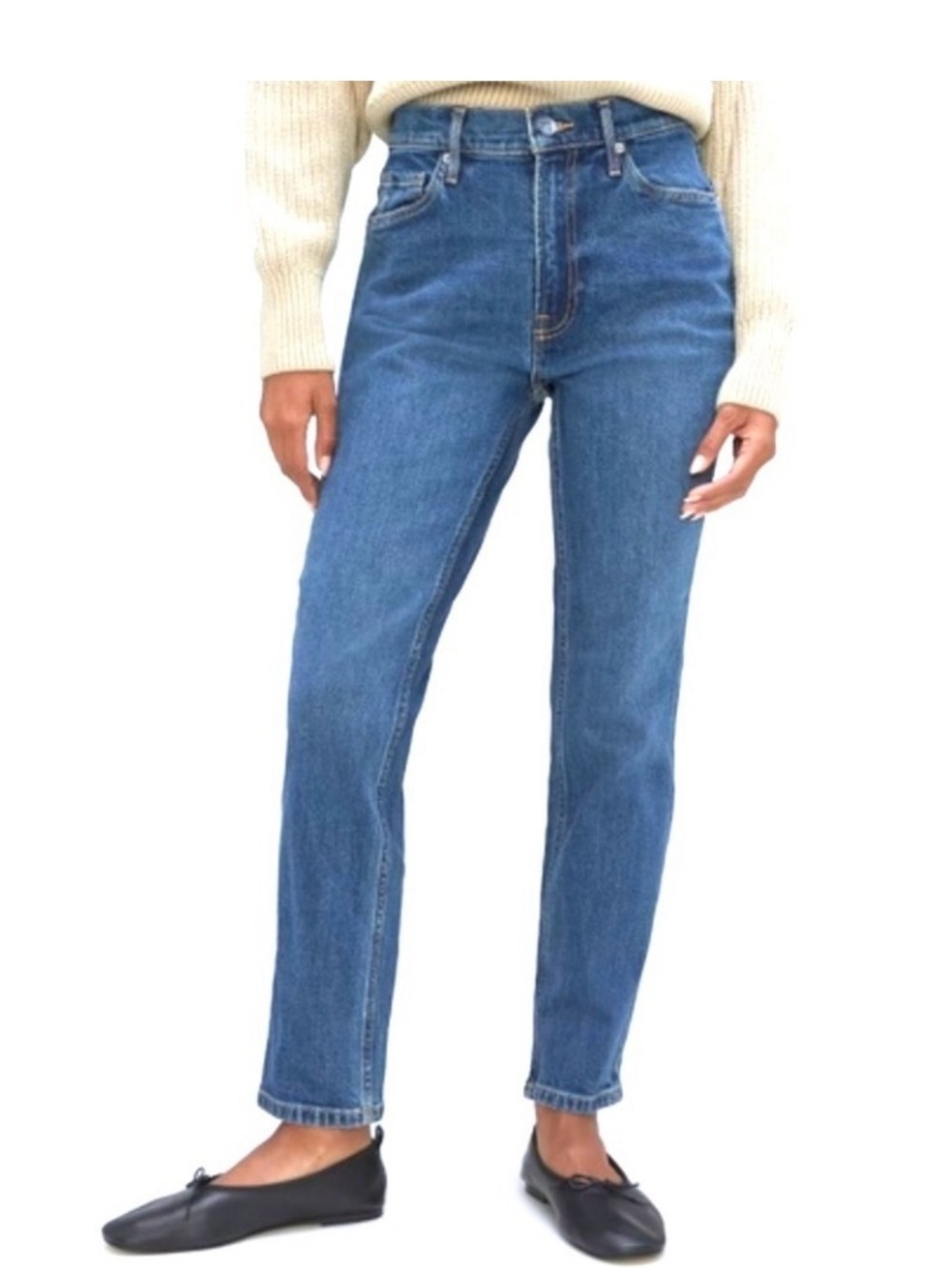 Everlane The Original Cheeky Straight Leg Cotton Elastane Blue Jean Sz 27 Tall